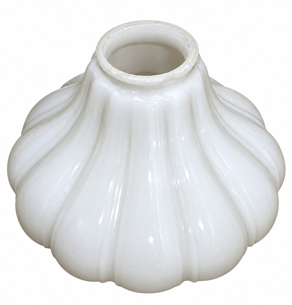 Antique Art Nouveau Style Ribbed White Glass Shade